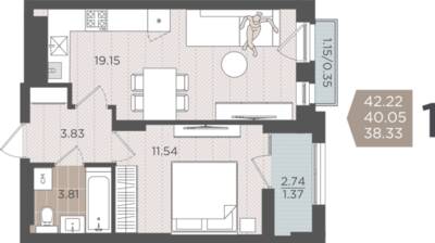 1-комнатная квартира 40,05 м² в ЖК Севен, Калининград — фото 1