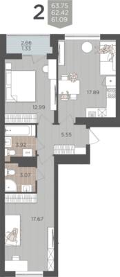 2-комнатная квартира 62,42 м² в ЖК Севен, Калининград — фото 1