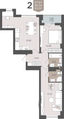 2-комнатная квартира 66,34 м² в ЖК Севен, Калининград — фото 1