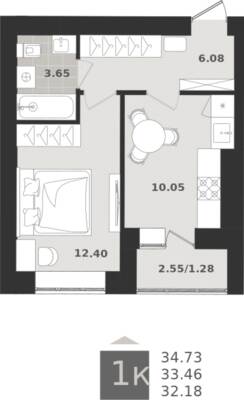 1-комнатная квартира 33,46 м² в ЖК Этюд, Калининград — фото 1