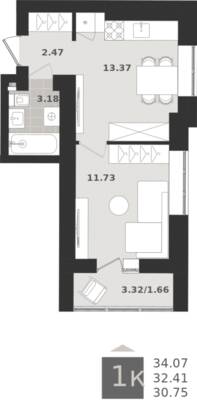 1-комнатная квартира 32,41 м² в ЖК Этюд, Калининград — фото 1