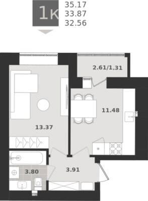 1-комнатная квартира 33,87 м² в ЖК Этюд, Калининград — фото 1