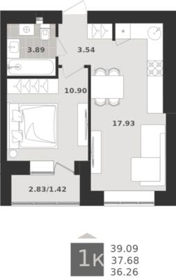 1-комнатная квартира 37,68 м² в ЖК Этюд, Калининград — фото 1