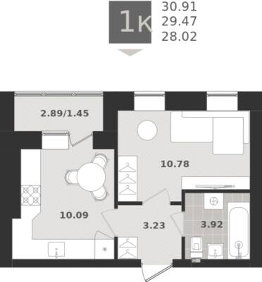 1-комнатная квартира 29,47 м² в ЖК Этюд, Калининград — фото 1