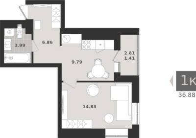 1-комнатная квартира 36,88 м² в ЖК Этюд, Калининград — фото 1