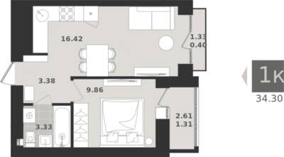 1-комнатная квартира 34,7 м² в ЖК Этюд, Калининград — фото 1
