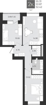 2-комнатная квартира 53,87 м² в ЖК Этюд, Калининград — фото 1