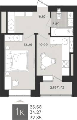 1-комнатная квартира 34,27 м² в ЖК Этюд, Калининград — фото 1