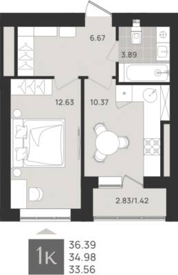 1-комнатная квартира 34,98 м² в ЖК Этюд, Калининград — фото 1