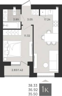 1-комнатная квартира 36,92 м² в ЖК Этюд, Калининград — фото 1