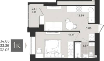 1-комнатная квартира 33,36 м² в ЖК Этюд, Калининград — фото 1