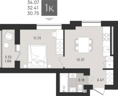 1-комнатная квартира 32,41 м² в ЖК Этюд, Калининград — фото 1