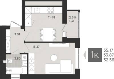 1-комнатная квартира 33,87 м² в ЖК Этюд, Калининград — фото 1