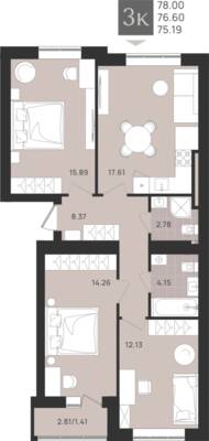 3-комнатная квартира 76,6 м² в ЖК Этюд, Калининград — фото 1