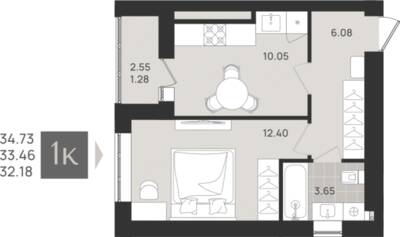 1-комнатная квартира 33,46 м² в ЖК Этюд, Калининград — фото 1