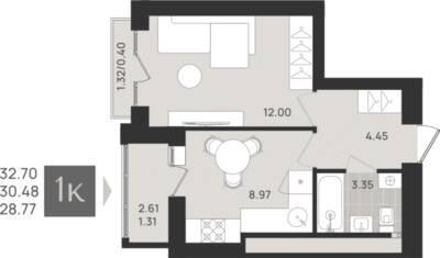 1-комнатная квартира 30,48 м² в ЖК Этюд, Калининград — фото 1