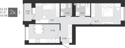 2-комнатная квартира 51,31 м² в ЖК Этюд, Калининград — фото 1