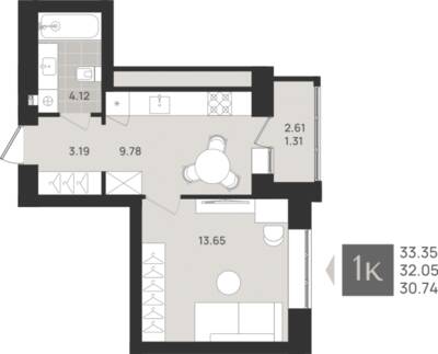 1-комнатная квартира 32,05 м² в ЖК Этюд, Калининград — фото 1