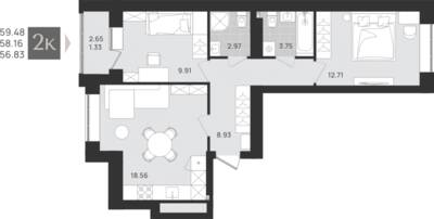 2-комнатная квартира 58,16 м² в ЖК Этюд, Калининград — фото 1