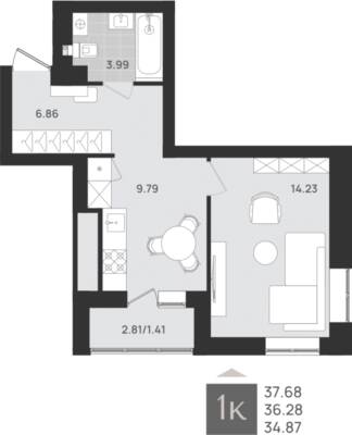 1-комнатная квартира 36,28 м² в ЖК Этюд, Калининград — фото 1