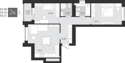 2-комнатная квартира 59,54 м² в ЖК Этюд, Калининград — фото 1