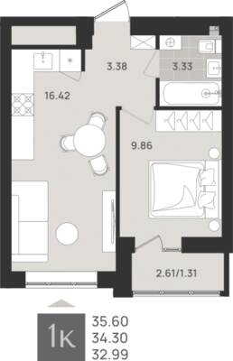 1-комнатная квартира 34,3 м² в ЖК Этюд, Калининград — фото 1