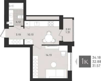 1-комнатная квартира 32,88 м² в ЖК Этюд, Калининград — фото 1
