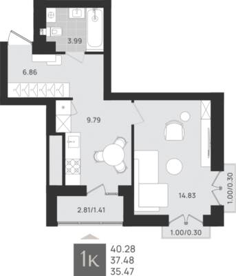 1-комнатная квартира 37,48 м² в ЖК Этюд, Калининград — фото 1