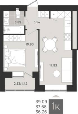 1-комнатная квартира 37,68 м² в ЖК Этюд, Калининград — фото 1