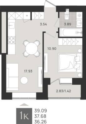 1-комнатная квартира 37,68 м² в ЖК Этюд, Калининград — фото 1