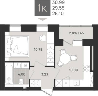 1-комнатная квартира 29,55 м² в ЖК Этюд, Калининград — фото 1