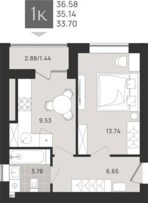 1-комнатная квартира 35,14 м² в ЖК Этюд, Калининград — фото 1