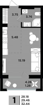 Студия квартира 29,55 м² в ЖК Парад, Пионерский — фото 1