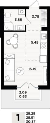 Студия квартира 28,94 м² в ЖК Парад, Пионерский — фото 1