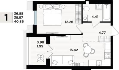 1-комнатная квартира 38,87 м² в ЖК Парад, Пионерский — фото 1