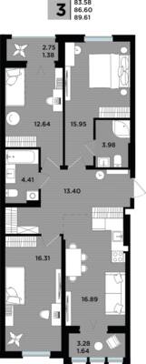 3-комнатная квартира 86,85 м² в ЖК Парад, Пионерский — фото 1
