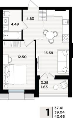 1-комнатная квартира 39,5 м² в ЖК Парад, Пионерский — фото 1
