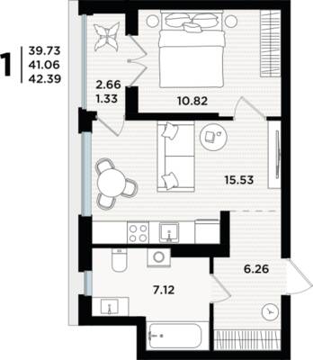 1-комнатная квартира 41,06 м² в ЖК Парад, Пионерский — фото 1