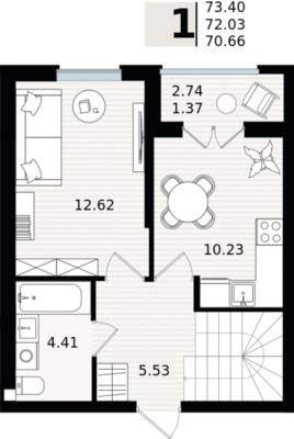 1-комнатная квартира 72,03 м² в ЖК Парад, Пионерский — фото 1