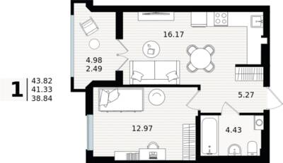 1-комнатная квартира 41,33 м² в ЖК Парад, Пионерский — фото 1