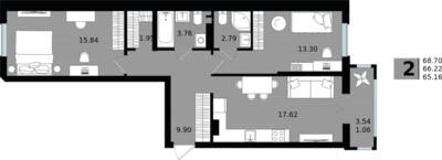 2-комнатная квартира 66,22 м² в ЖК Парад, Пионерский — фото 1