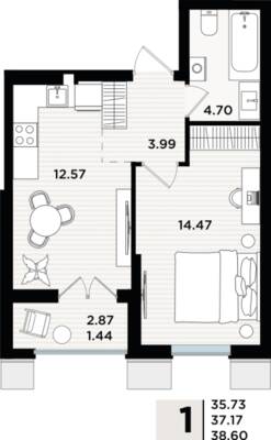 1-комнатная квартира 37,22 м² в ЖК Парад, Пионерский — фото 1