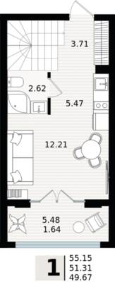 Студия квартира 51,31 м² в ЖК Парад, Пионерский — фото 1