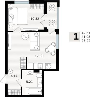 1-комнатная квартира 41,08 м² в ЖК Парад, Пионерский — фото 1