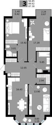 3-комнатная квартира 89,62 м² в ЖК Парад, Пионерский — фото 1