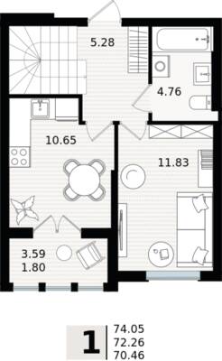 1-комнатная квартира 72,26 м² в ЖК Парад, Пионерский — фото 1