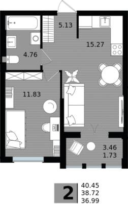 1-комнатная квартира 38,72 м² в ЖК Парад, Пионерский — фото 1