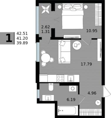 1-комнатная квартира 41,2 м² в ЖК Парад, Пионерский — фото 1