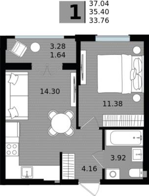 1-комнатная квартира 35,4 м² в ЖК Парад, Пионерский — фото 1