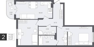 2-комнатная квартира 74,53 м² в ЖК Палатиум, Светлогорск — фото 1